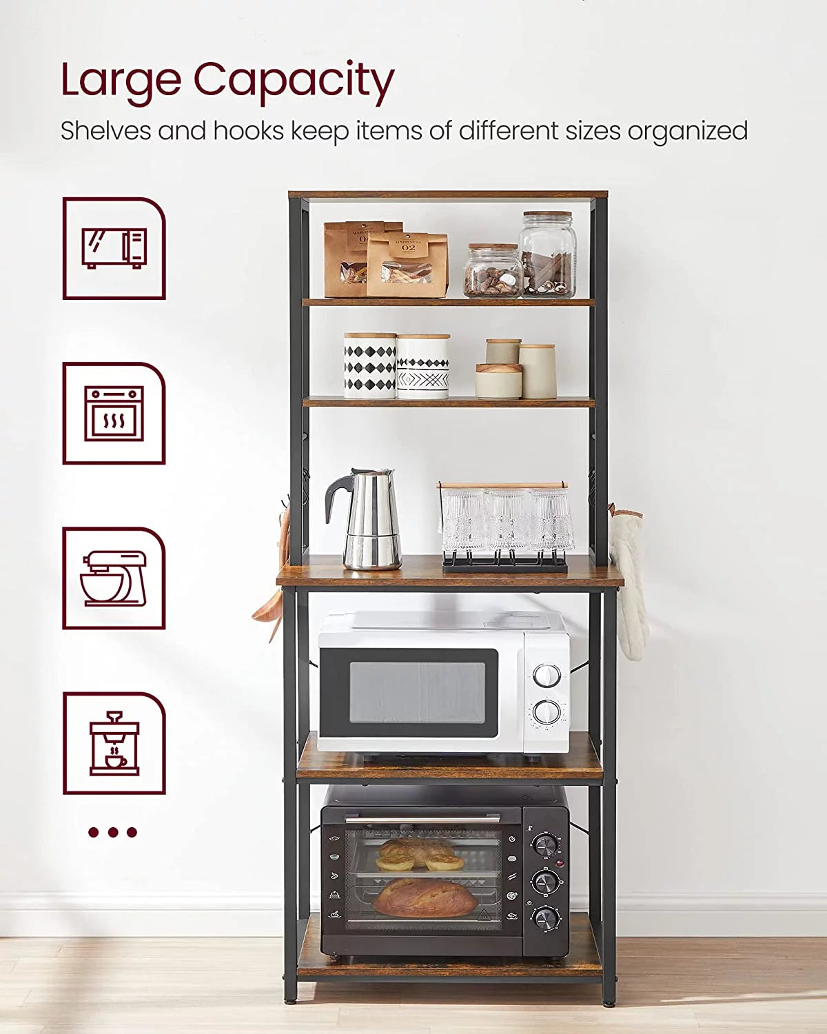 6-Tier Kitchen Shelves with 6 Hooks P7026
