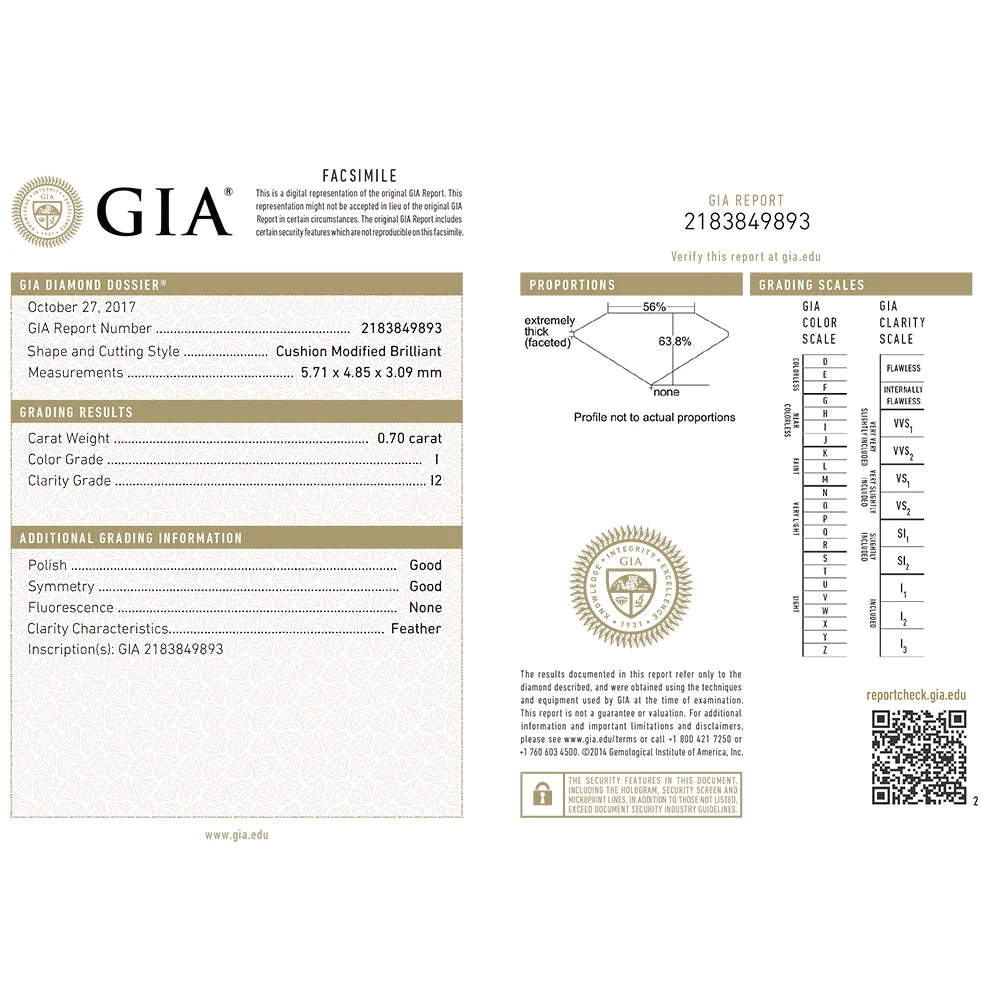 Cushion Solitaire 4-Prong 0.75 Carat 14K Gold Engagement Ring J9341