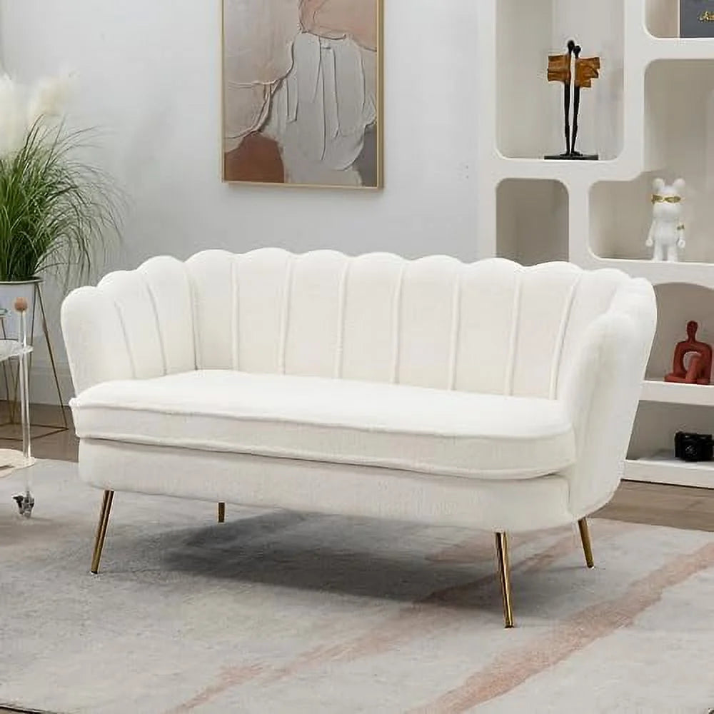 Boucle Loveseat Sofa with Gold Metal Legs P86245