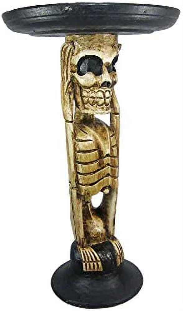 Skull Bone Hand Carved Wood Plant Stand End Table I46097