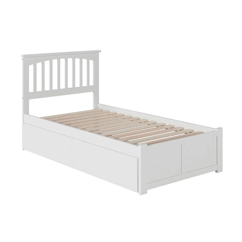 Twin Platform Bed with Footboard and 2 Drawers in White B5403