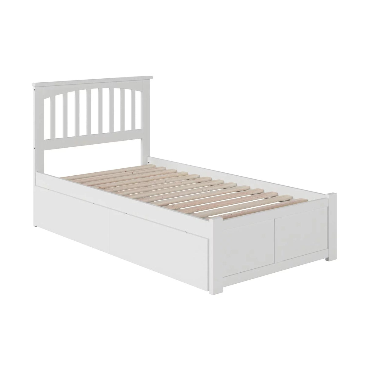 Twin Platform Bed with Footboard and 2 Drawers in White B5403