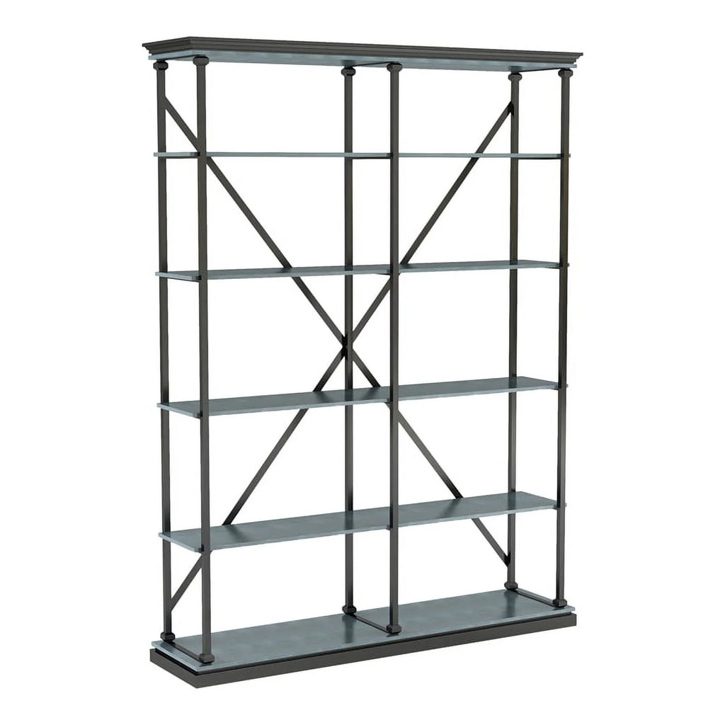 Antique Blue 58-Inch Industrial Metal Bookcase I663