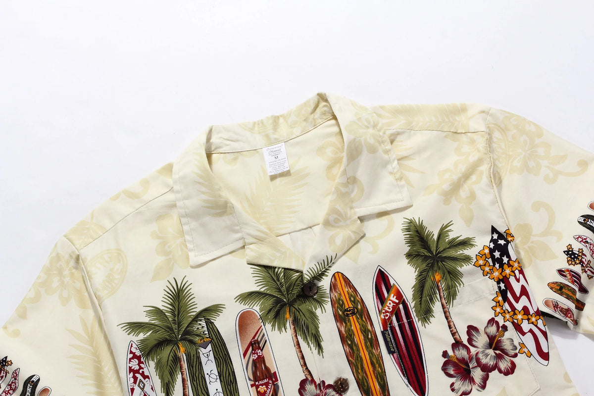 Aloha Shirt S Cream Surf Boards O356