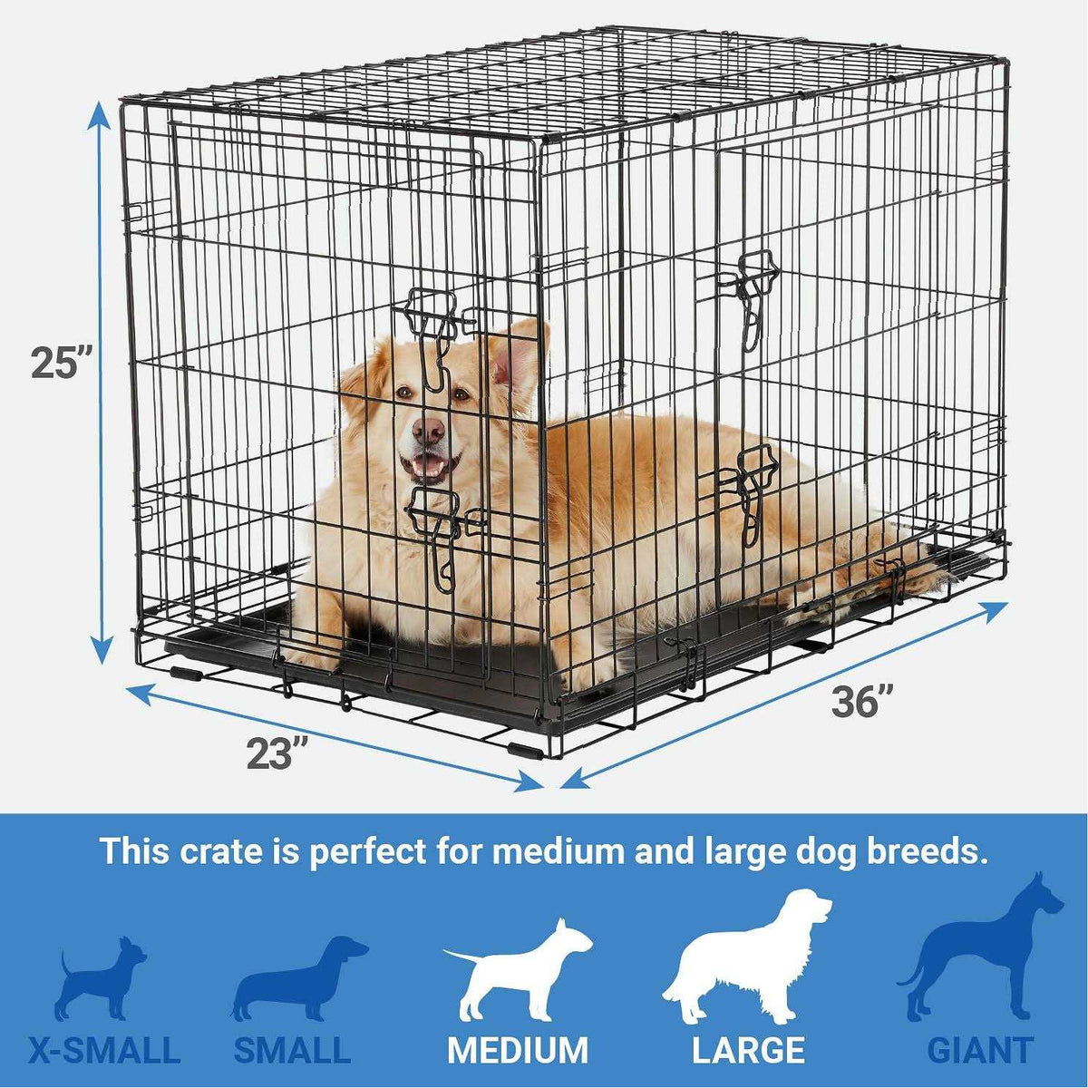 Heavy Duty Fold & Carry Double Door Collapsible Wire Dog Crate D670