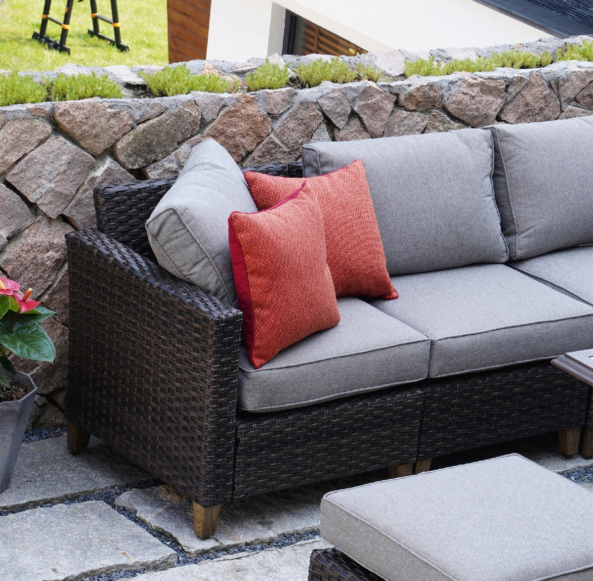 Gray Wicker Right Arm Sofa C196031